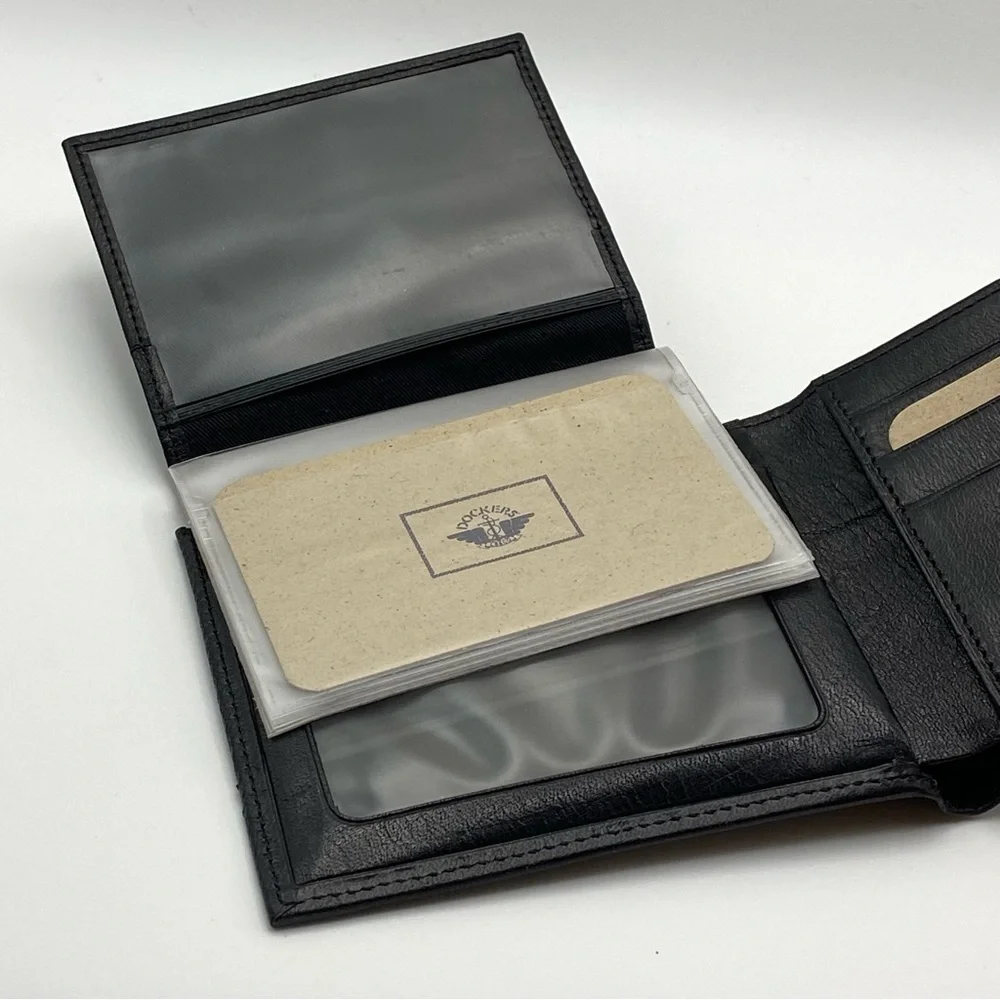 Dockers Men’s Black Leather Bifold Wallet With Removable Passcase Classic NWOT